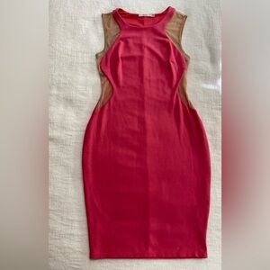 Bailey 44 Women's Size M Sleeveless Bodycon Dress Pink Illusion Mesh Knee Length